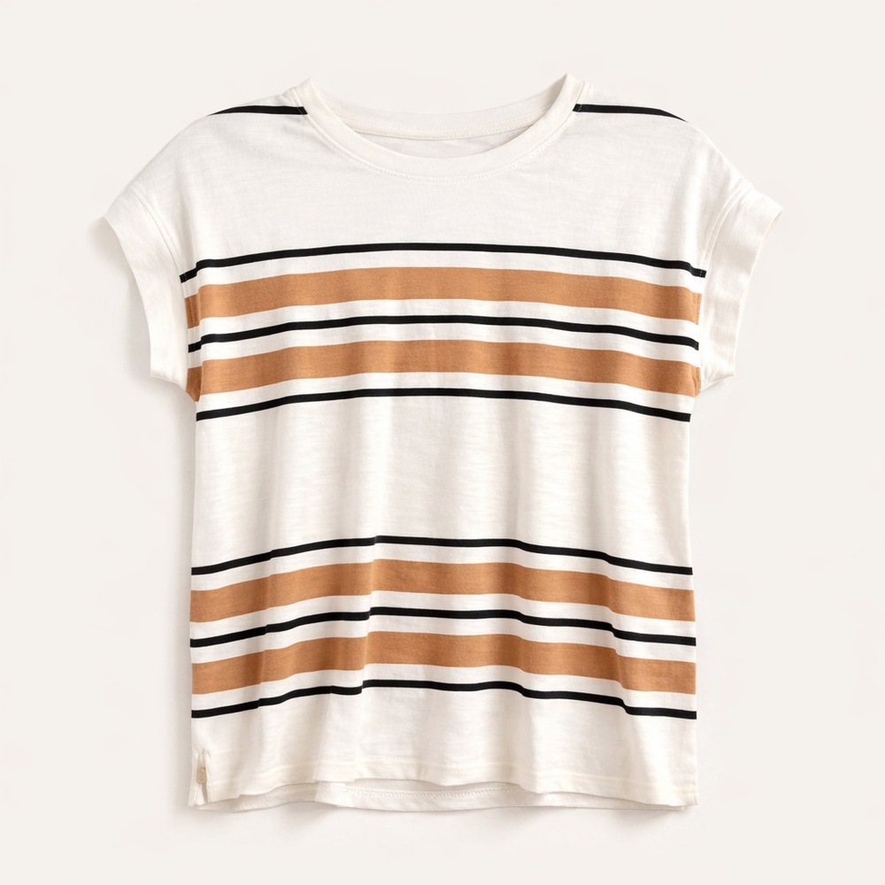 Joie | Pima Cotton Striped Tee Camel Black White Soft Luxury Top Size XS